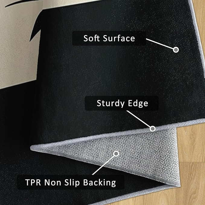 Japanese Runner Rug 2x5, Black and Grey Red Sun Design, Zen Asian Area Rug Washable Hallway Rugs Non-Slip Floor Carpet Runner for Bedroom, Narrow Hallway, Kitchen Aisle