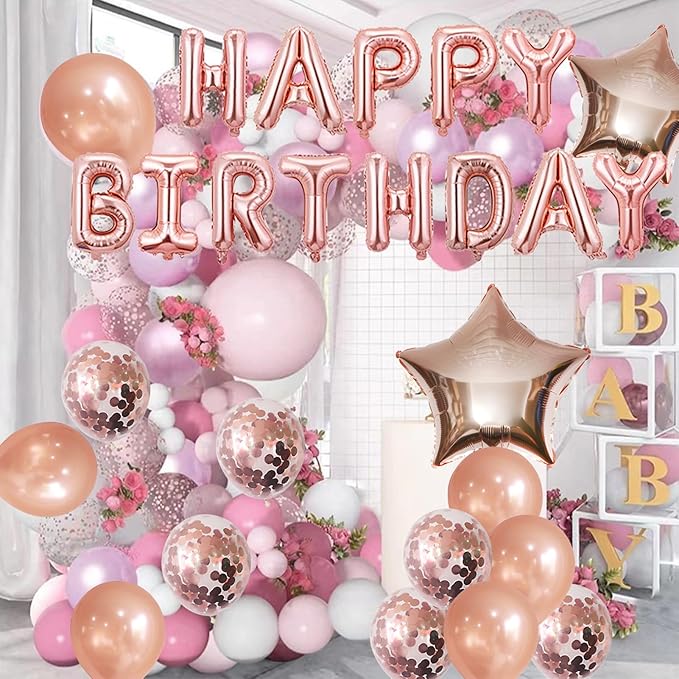 Rose Gold Balloons Happy Birthday Balloons Banner 16 Inch Aluminum film Letters Balloons for Party Decoration Scene Arrangement Balloon Birthday Event Celebration Decorations