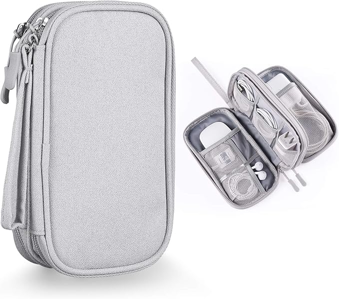 Electronics Accessories Organizer Pouch Bag, Designed for Power Adapter/Charger/Cables/Mouse, for Travel (Light Grey)