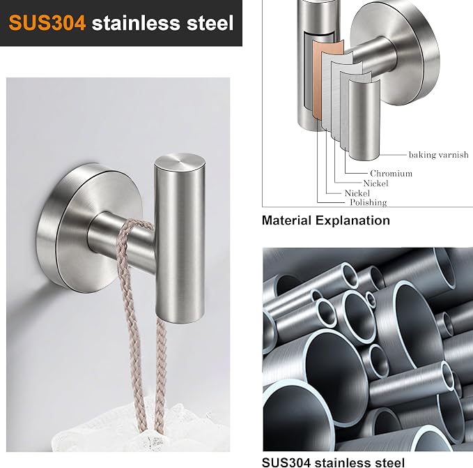 Nolimas Bathroom Towel Hooks, SUS 304 Stainless Steel Coat Hook Round Clothes Towel Coat Robe Hook Cabinet Closet Door Sponges Holder for Bath Kitchen Garage Hotel,Wall Mounted, Brushed Nickel, 4Pack