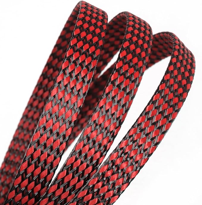 Braided Expandable Cable Sleeve, 25ft PP Cotton and PET Braided Cable Management, Flexible Mesh Wire Loom and Cable Protector for TV, Computer, Home Theater, Automotive (Red, 5/16")