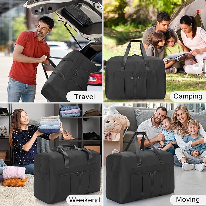 Large Duffel Bag for Travel, Foldable Storage Bag for Traveling, Collapsible Duffle Bag (Black, 110L)