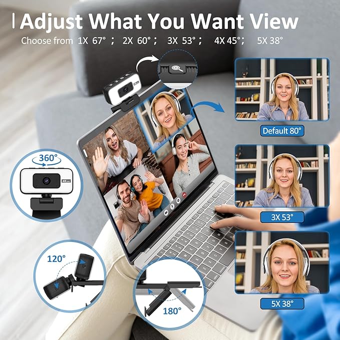 4K Webcam for PC & Laptop, Webcam for Mac –AI PDAF AutoFocus Streaming Camera for Computer, One-Touch Mute, Busy Now Do Not Disturb Light, Adjustable Fill Light, Privacy Cover for Remote Work