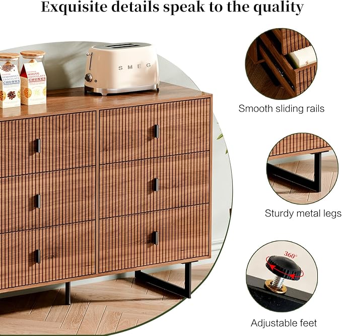 Chrangmay Modern Chest of Drawers with 9 Drawers,Deep Drawers,Clothes Organizer,Large Storage Cabinet for Living Room, Bedroom,Hallway,with Anti-Tipping Device, Walnut.