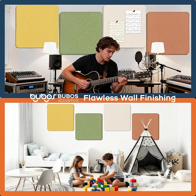 BUBOS 4 PCS Acoustic Panels 23.6''x23.6'', Sound Absorbing Panels for Wall, Decorative Fabric Soundproof Panels, Sound Deadening Panel for Studio, Office & Home Theater,Ember