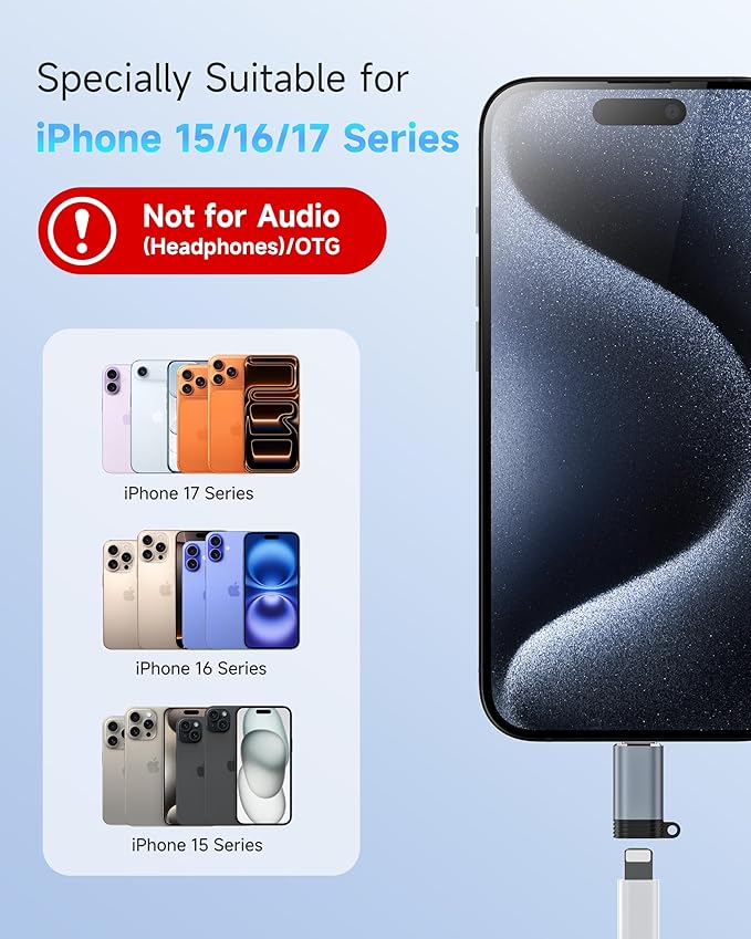 Lightning to USB C Adapter 2 Pack - Fast Charging & Data Transfer USB Type C to Lightning Charger Connector Compatible with iPhone 15/16/17 Pro Max/Plus, Samsung, Pixel - (Not for Audio/OTG)-Dark Gray