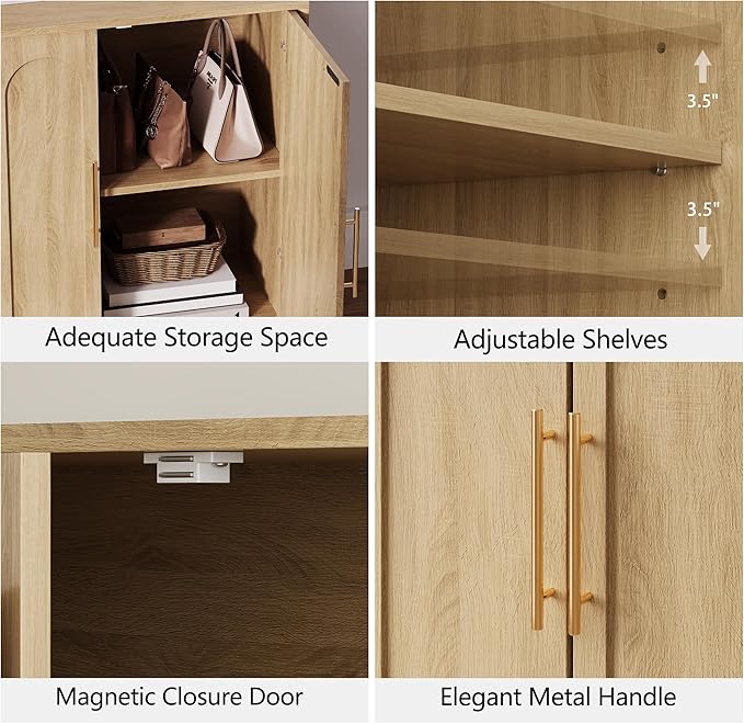 FORTUNETEC Sideboard Buffet Cabinet with Storage, Modern Accent Cabinet with Arched Doors, Boho Modular Media Console, 31.5" Minimalist Credenza for Living Room Kitchen Dining Room Entryway, Oak