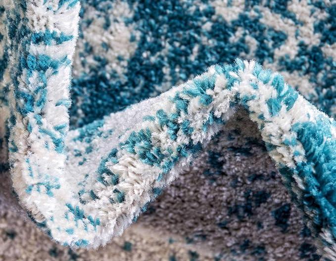 Unique Loom Bromley Collection Area Rug - Wells (9' x 12' 2" Rectangle, Turquoise/ Ivory)