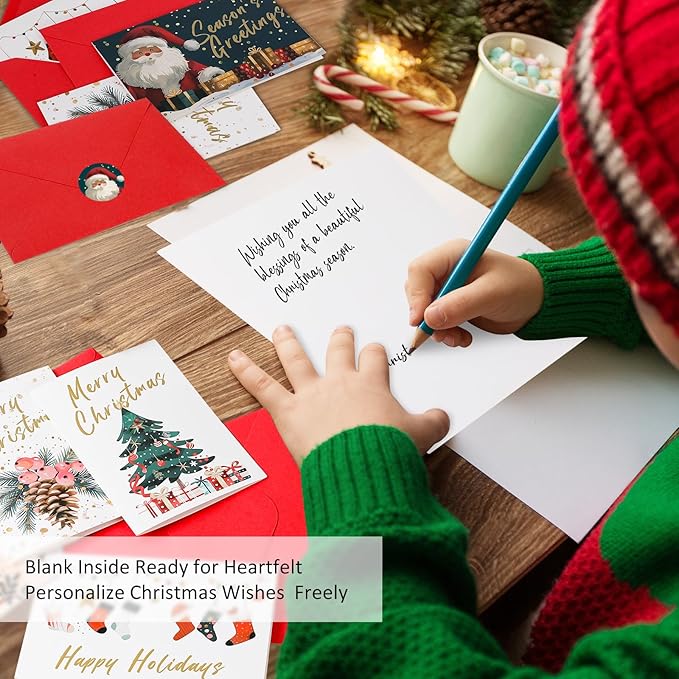 FUHITIM Christmas Cards Assortment, 24 Pcs Greeting and New Years Cards with 6 Designs for Christmas, Holiday, New Year Gift (4x6 Inch)