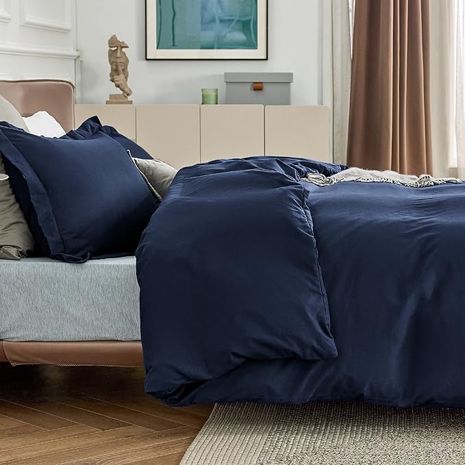 Bedsure Duvet Cover Queen Size - Soft Double Brushed Bedding Set for Kids & Adults, Zipper Closure, 3 Pieces, Includes 1 Duvet Cover (90"x90") & 2 Pillow Shams, NO Comforter, Navy Blue