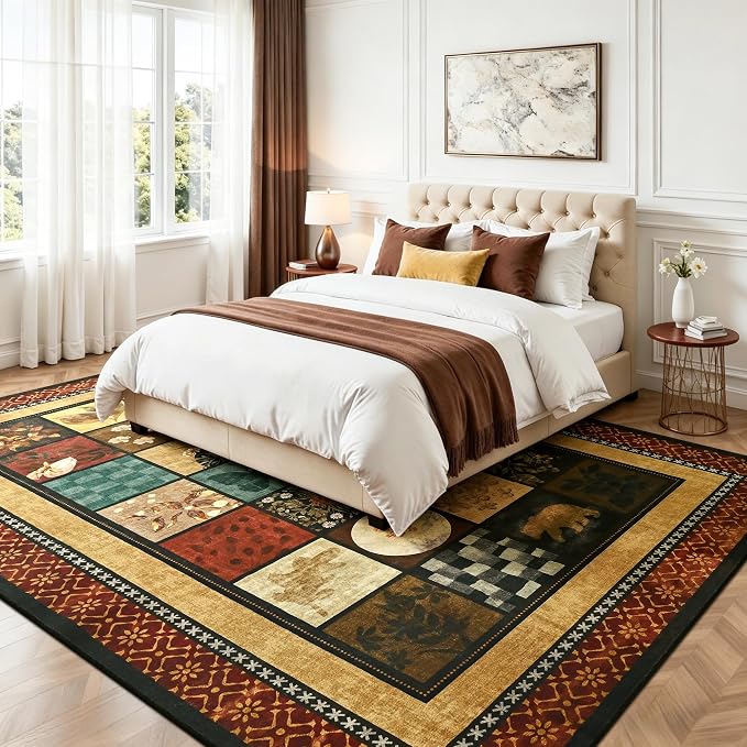Tepook 4x6 Area Rugs for Living Room, Modern Large Geometric Rug for Bedroom, Washable Patchwork Rug Indoor Non Slip Throw Carpets for Dining Room Office Farmhouse Home Decor, Colorful