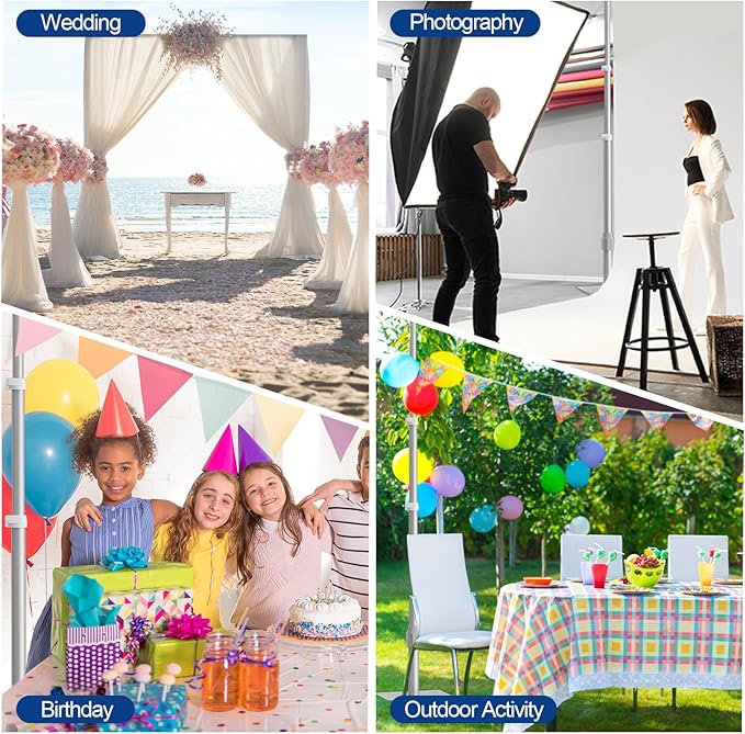 EMART Backdrop Stand Heavy Duty 10x10FT, Pipe and Drape Photo Background Photography Kit, Adjustable Metal Frame with Flat Base for Wedding Birthday Party Decoration