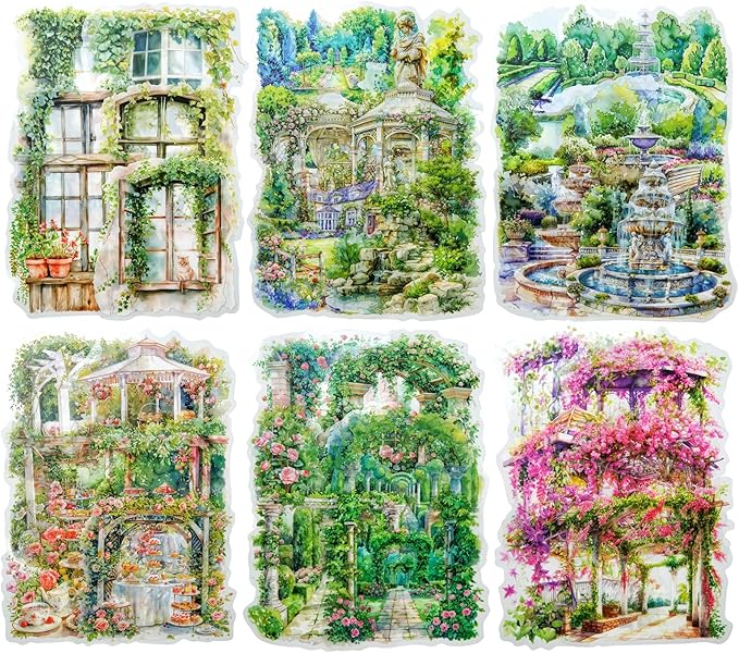 AuriicLeaf Cottagecore Garden PET Sticker Set, 60PCS Aesthetic Landscape Stickers for Scrapbooking, Journaling, DIY Crafts, and Art Supplies
