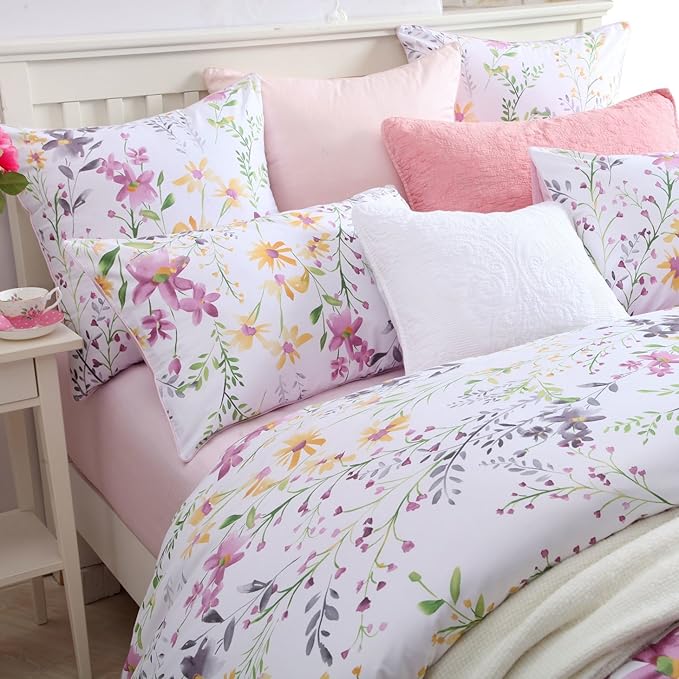 Brandream Floral Print Luxury Duvet Quilt Cover Set Queen Size Bedding Set Soft