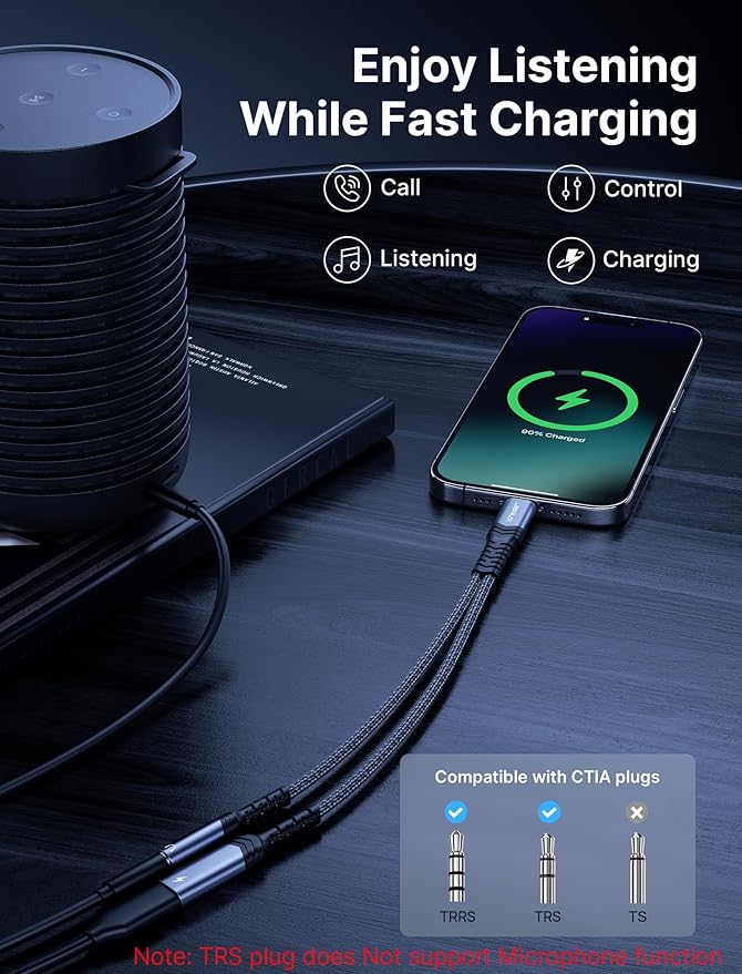 JSAUX USB C to 3.5mm Headphone and Charger Adapter, 2-in-1 Type C to Aux Audio Jack with PD 60W Fast Charging Dongle Cable Compatible with iPhone 16 Pro Max/15 Pro Max, Galaxy S24/S23 Ultra, Pixel 7