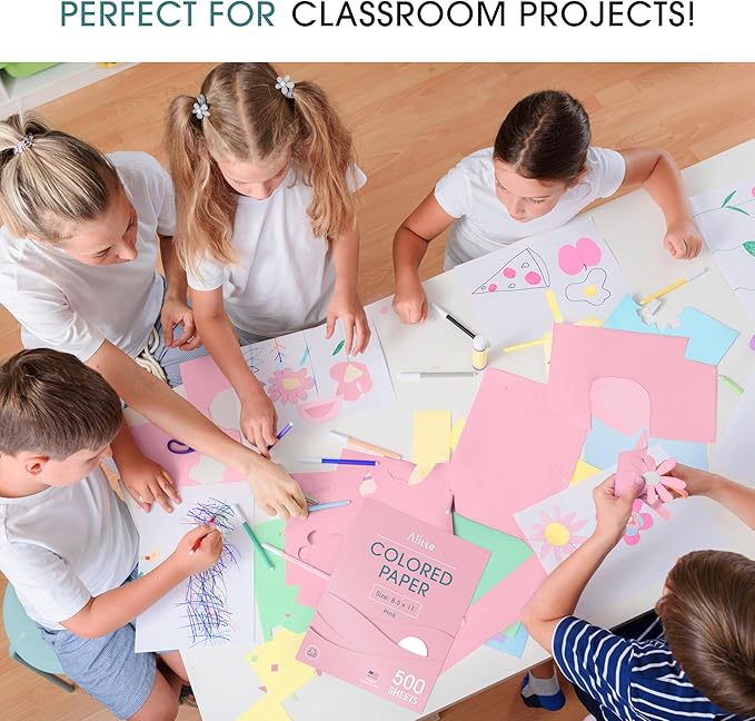 Alitte Colored Paper 500-Sheets - Pink Paper, 8.5 x 11 Colored Printer Paper, Arts & Crafts, DIY Projects - School & Office Supplies - Pastel Copy Paper, 1 Ream, Made in the USA