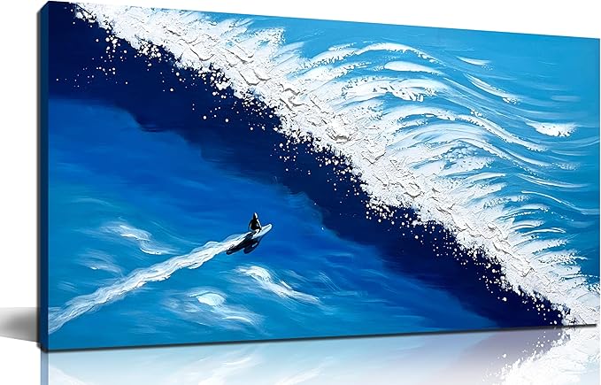 Ocean Artwork Wall Decor for Living Room Blue and White Canvas Wall Art for Office Sea Painting Wall Art for Bedroom Size 20 x 40 Inch