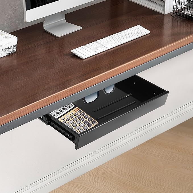 21.6" Under Desk Storage Drawer, Black Sliding Pull-Out Drawer for Sit Stand Workstation