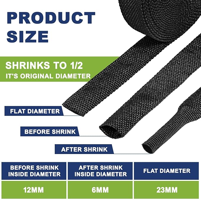 2:1 Heat Shrink Wire Loom Braided Cable Sleeves,Heat Resistant Fabric Woven Shrink Tubing Wiring Harness for Protection Automotive,Harness Cable,Cable Management (1/2"-25ft)