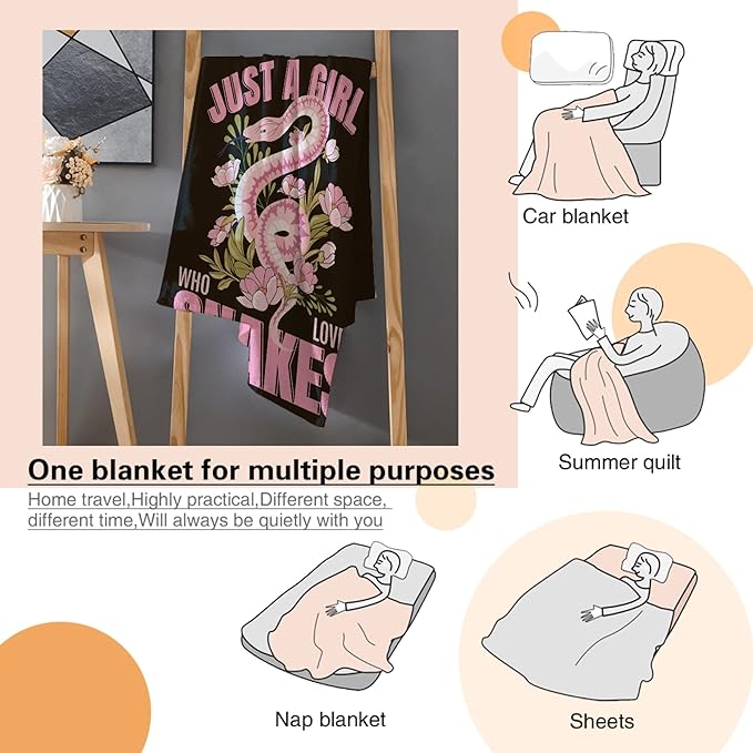 Just A Girl Loves Snakes Blanket Lightweight Cozy Flannel Fleece Throw Blanket Best Gift Home Decor for Bed Couch Outdoor Camping 40"x30" XS for Pets Toddler