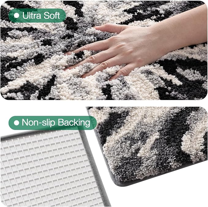 LUMI Bathroom Rugs, Soft Absorbent Bath Mat for Modern Home Decor, Non-Slip Quick-Dry Bath Rug, Machine Washable Floor Mat for Shower and Tub, Entryway, 24"x36", Grey