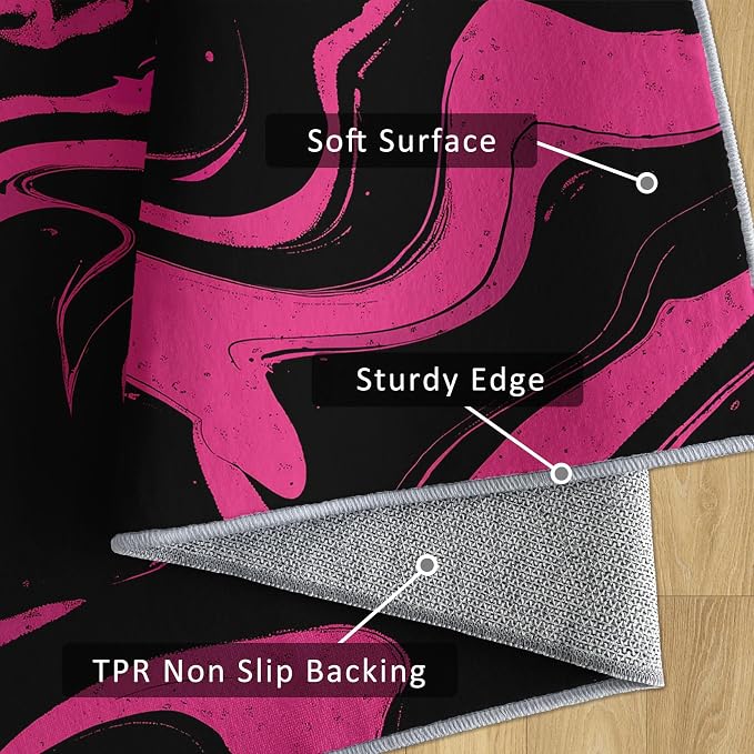 70s Rug Large 8x10 Retro Black Pink Abstract Hippie Pattern Area Rugs for Living Room, Bedroom, 70s Home Decor Accessories Indoor Carpet, Non Slip & Machine Washable, GD0393