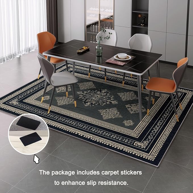 Area Rugs for Living Room, 4x6 Washable Rug Grey Soft Low Pile Non-Slip Carpet Stain Resistant Carpets for Bedroom Dining Room Farmhouse Nursery, Classical Patterned Geometric