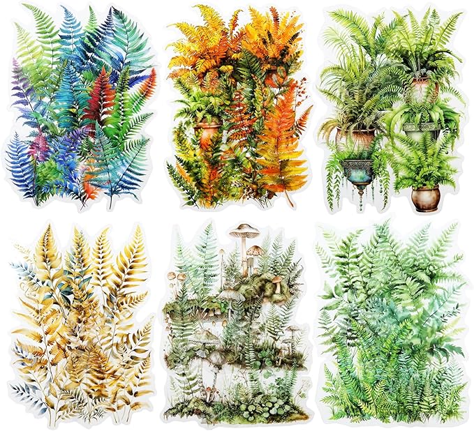 AuriicLeaf Fern Plant-Themed PET Sticker Set, 120Pcs Botanical Stickers for Scrapbooking, Journaling, Junk Journal Supplies, and DIY Crafts