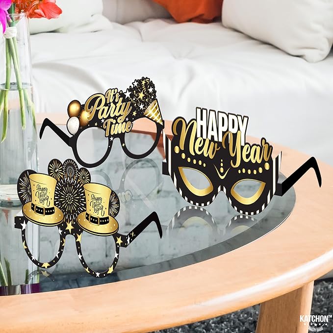 KatchOn, Happy New Year Glasses 2026 - Pack of 12 | New Years Eve Glasses, New Years Eve Party Supplies 2026 | Happy New Years Decorations 2026 | NYE Decorations 2026