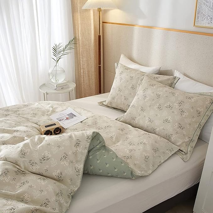 Boho Floral Duvet Cover King Soft Cotton Aesthetic Bedding Sets Chic Garden Floral Comforter Cover 1 Duvet Cover with 2 Pillowcases Botanical Floral Bedding Sets Vintage King Duvet Cover with Zipper