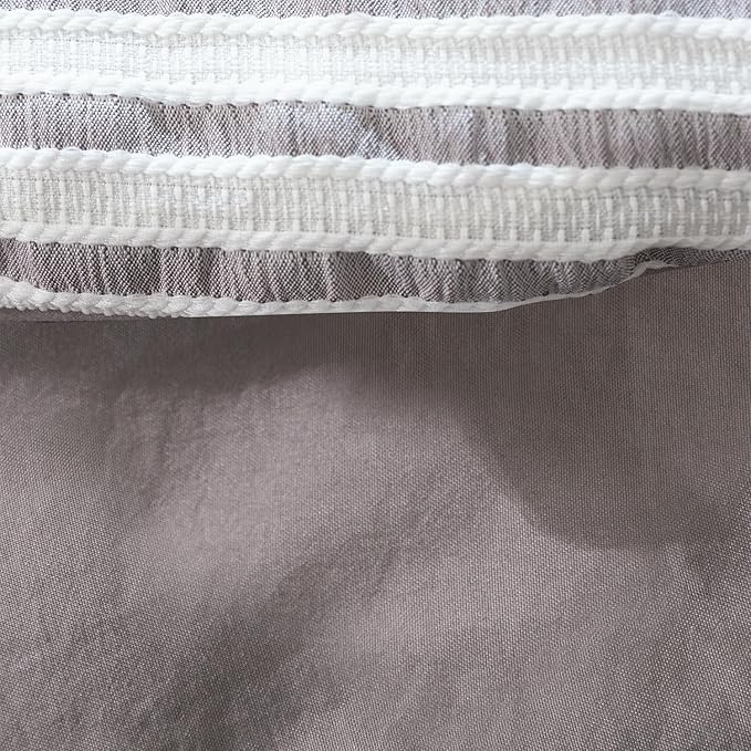 Duvet Cover King Set Striped Washed Microfiber Jacquard 3 Pieces Bedding Set, Grayish Purple Vertical Ticking Stripes Pattern Comforter Cover with Zipper Closure Breathable Durable Soft Comfy