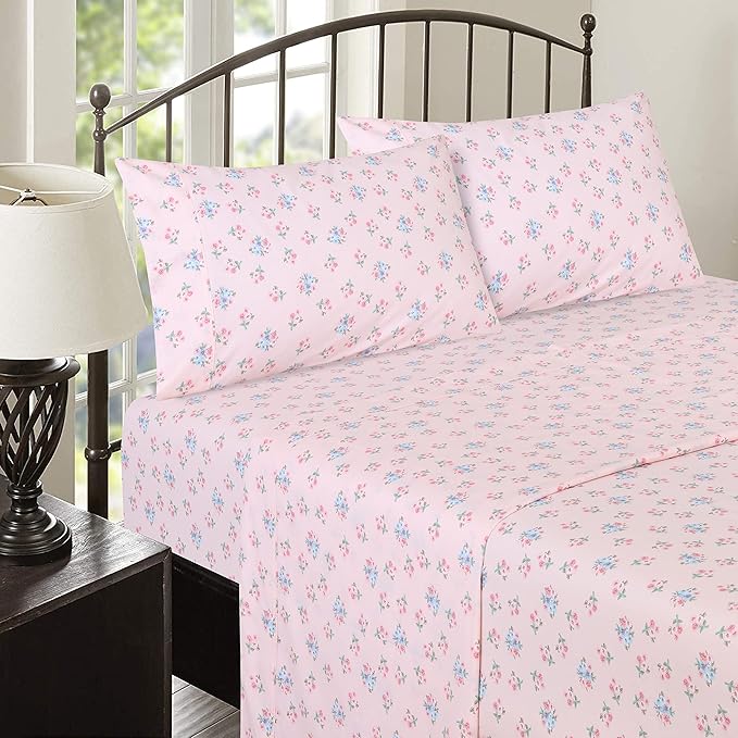RUVANTI 100% Cotton King Size Sheets Set, 4 Pieces, Soft & Breathable Percale Weave Bedding, Deep Pocket 16", Hotel Standard, Crisp Cool Feel, Durable, Perfect Floral Bed Sheet, Spring On