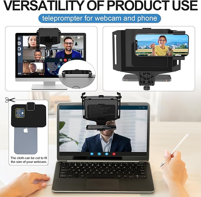 8-Inch Mobile Teleprompter, 3-in-1 Handheld/Desktop/Monitor Modes, HD 70/30 Optical Beam Splitter, Remote Control Support, Compatible with iOS & Android Tablets