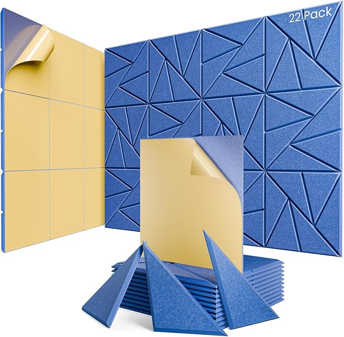 22 Pack Acoustic Panels with Self-Adhesive, 12"X 12"X 0.4"Sound Proof Foam Panels, Sound Panels High Density, Soundproof Wall Panels for Home Studio Office Sky Blue
