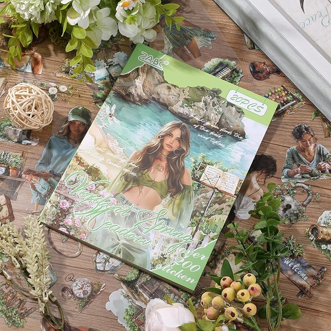 Auguro PET 20 Sheets 180 Pre-Cut Spring Journal Sticker Book for Scrapbooking People Landscape Stickers Transparent Sticker for journaling