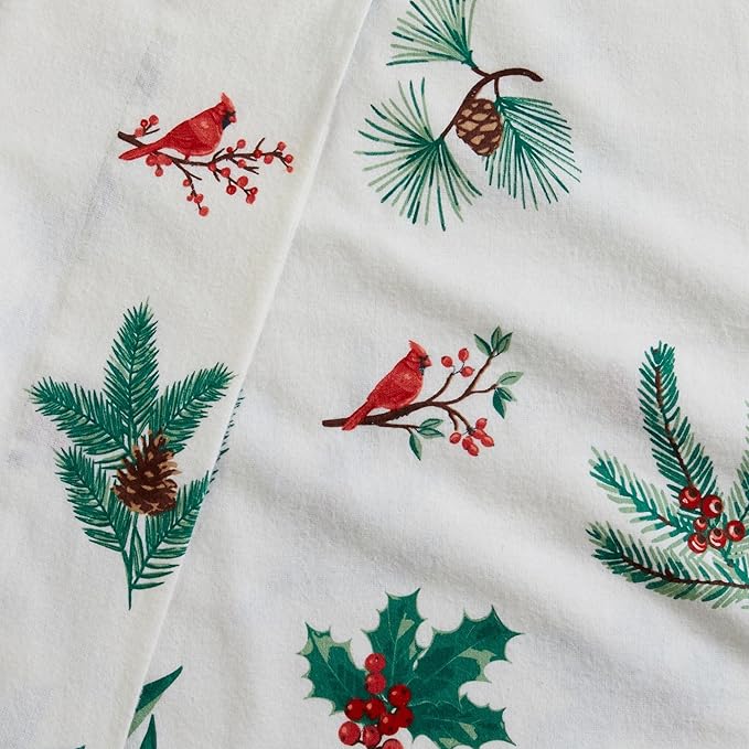 Market & Place 100% Cotton Twin Flannel Sheet Set | 3 Piece Deep Pocket Novelty Cozy Winter Bed Sheets | Double Brushed for Extra Softness & Comfort | Alpine Collection (Twin, Cardinal & Pine)