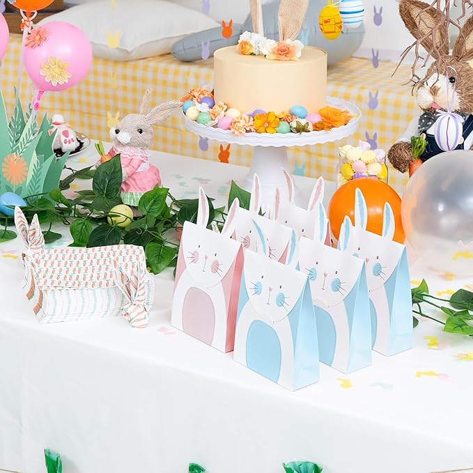 Cheerland Bunny Party Favor Bags for Bunny Birthday Decoration Easter Baby Shower Party Favors Blue and Pink Goodie Bag Rabbit Birthday and Garden Spring Tea Rabbit Party Supply - Pack of 12
