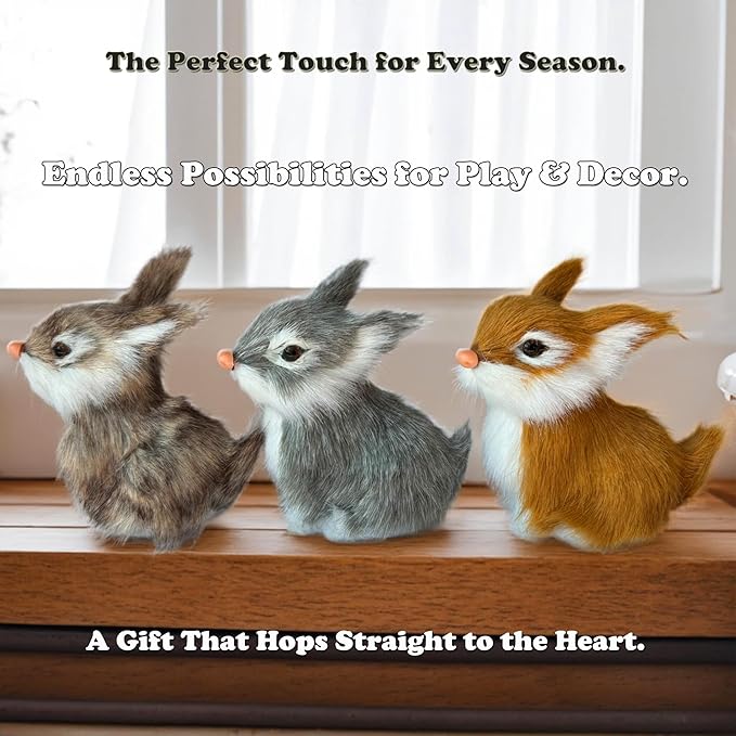 3 Realistic Mini Plush Bunnies - Lifelike Rabbit Figurines for Easter Decor, Spring Home Decoration, Dollhouse Props, Christmas Ornaments Little Rabbits