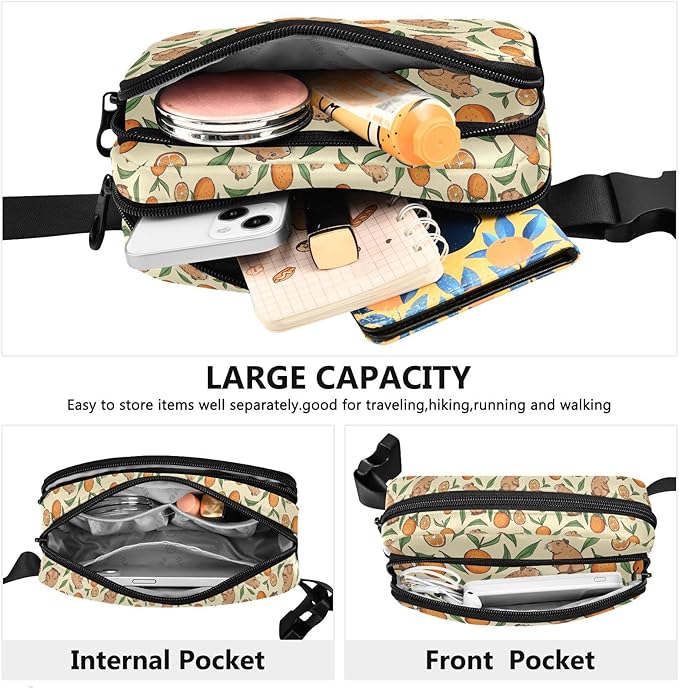 Kawaii Capybara Orange Fanny Pack for Women Men Water Resistant Fashion Waist Packs with Adjustable Strap Belt Bag for Travel Workout Jogging Hiking 21220240