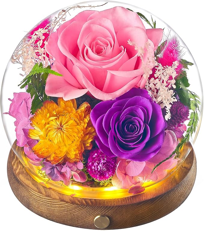 Forever Flowers for Delivery Prime, Preserved Rose in Glass Dome, Gifts for Women Birthday, Long-Lasting Flowers for Mom Wife Grandma Valentine's Day Mother's Day Christmas Anniversary, Pink