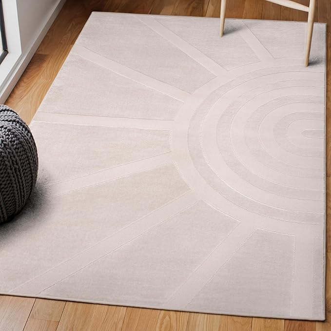 JONATHAN Y Sun Two-Tone High-Low Indoor Area Rug 4X6 White/Cream, Aelius MidCentury Scandinavian Abstract for Living Room, Bedroom, Kitchen, Easy-Cleaning, Pet-Friendly, Non-Shedding SND101B-4