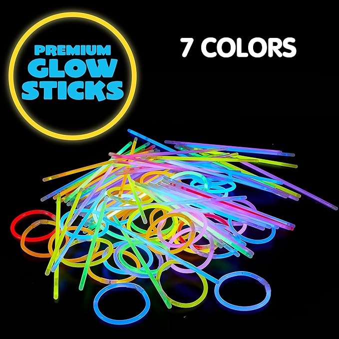 JOYIN 144 Pcs 8" Glow sticks Bulk Party Favors Pack, Neon Glow in the Dark Party Supplies, Light Up Necklaces and Bracelets with Connectors, Christmas, Halloween, Football, Birthday Decorations