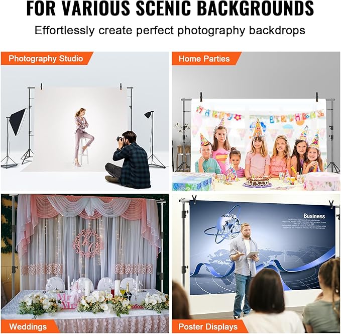 VEVOR 11.5 x 9.6 ft Heavy Duty Backdrop Stand, Height Adjustable Photography Backdrop Stand, Background Support System with 6 Clamps and A Carry Bag, for Party, Wedding, Display, Photo