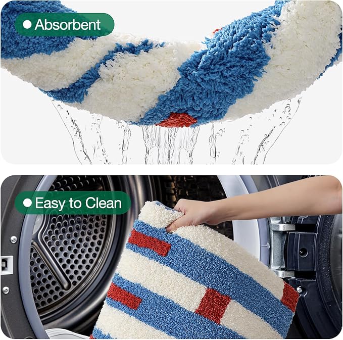 LUMI Bathroom Rugs with Blue White Stripe, Soft Absorbent Bath Mat for Modern Home Decor, Non-Slip Quick-Dry Bath Rug, Machine Washable Floor Mat for Shower and Tub, Entryway, 16"x24"