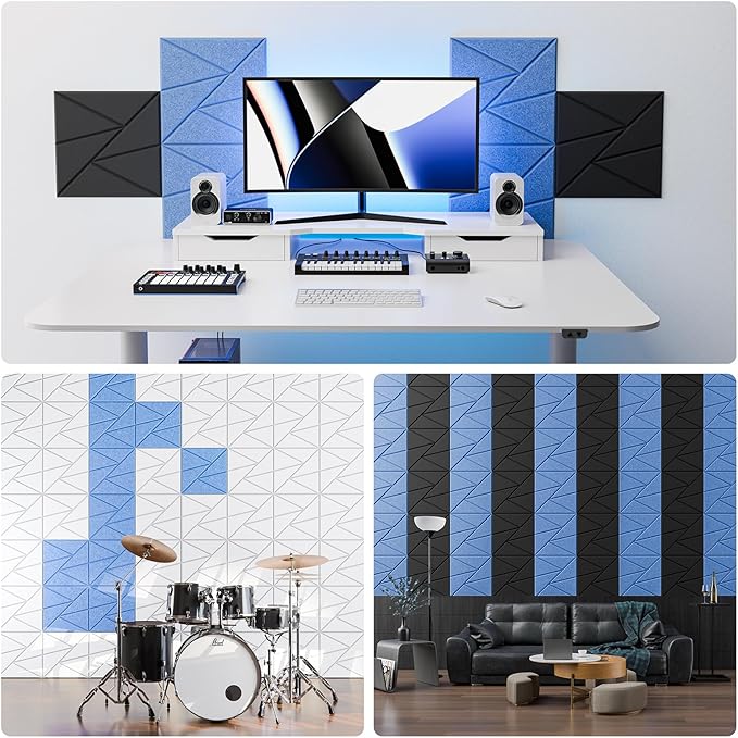 12 Pack Acoustic Panels with Self-Adhesive, 12"X 12"X 0.4"Sound Proof Foam Panels, Sound Panels High Density, Soundproof Wall Panels for Home Studio Office Light Blue