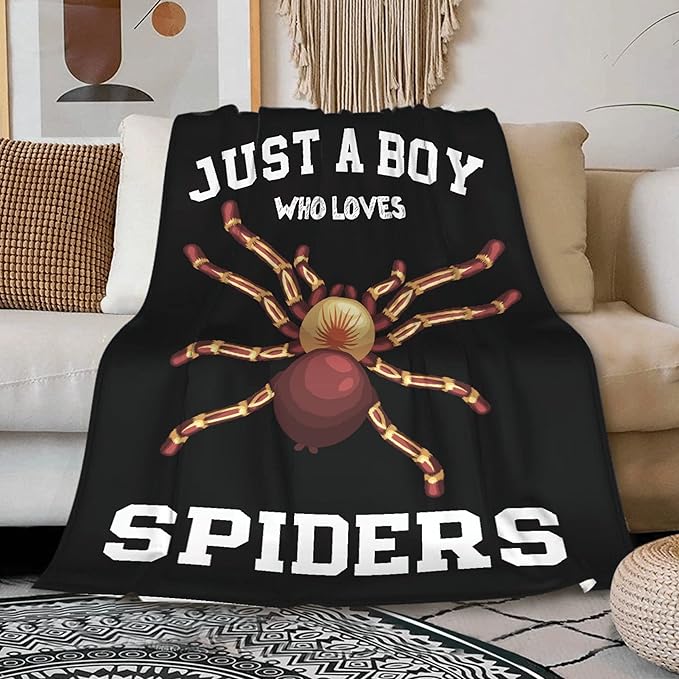 Just A Boy Who Loves Spiders Blanket Lightweight Cozy Flannel Fleece Throw Blanket Best Gift Home Decor for Bed Couch Outdoor Camping 80"x60" Queen for Adults