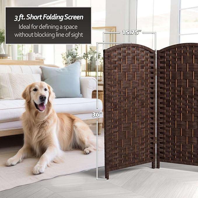 Red Lantern 3 ft. Short Diamond Weave Fiber Folding Screen - Dark Mocha - 8 Panel