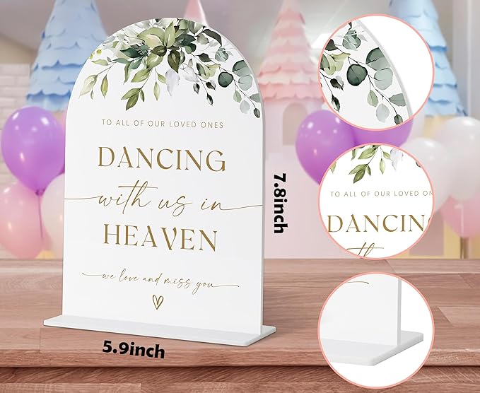 Dancing with Us in Heaven, Wedding Memorial Sign, Greenery Gold Bridal Shower Decorations, Memorial Table Sign, Wedding Signs for Ceremony and Reception, Wedding Table Acrylic Decor - 38