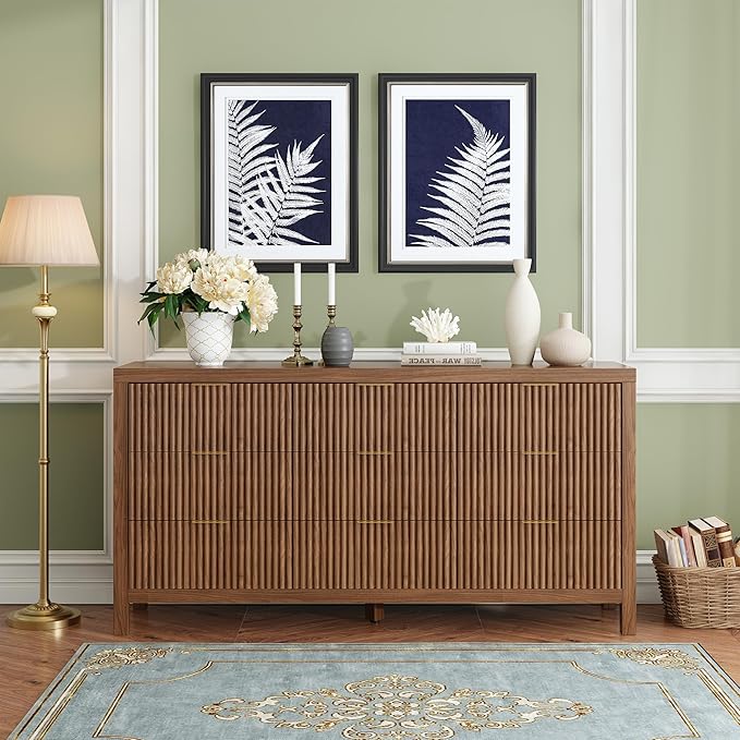 NRITOBY Mid-Century Modern 9-Drawer Dresser for Bedroom, Freestanding Nursery Dresser with Large Storage,Wood Dresser Dining Room, Entryway, Walnut Oak