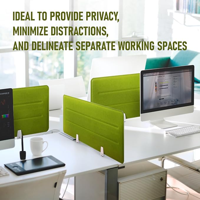 Desk Divider Panel, 34.6" x 11.8", Green – Clamp-On with 2 L-Clips, Soundproof Noise Reducing Privacy Screen for Office or Home Desk, High Quality Polyester